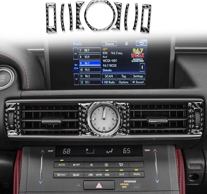 Soft Carbon Fiber Car Interior Middle Air Vent 9/Piece Decorative Sticker for Lexus RC300 350 200T 15-24 Carbon Fiber Interior Accessories