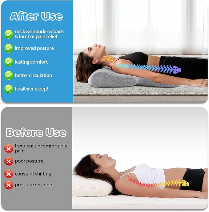 Cervical Pillows for Neck and Shoulder Pain with Lumbar Support,Memory Foam Neck Pillow for Deep Sleeping,Orthopedic Bed & Travel Pillow for Scoliosis,Postoperative Recovery & Poor Posture