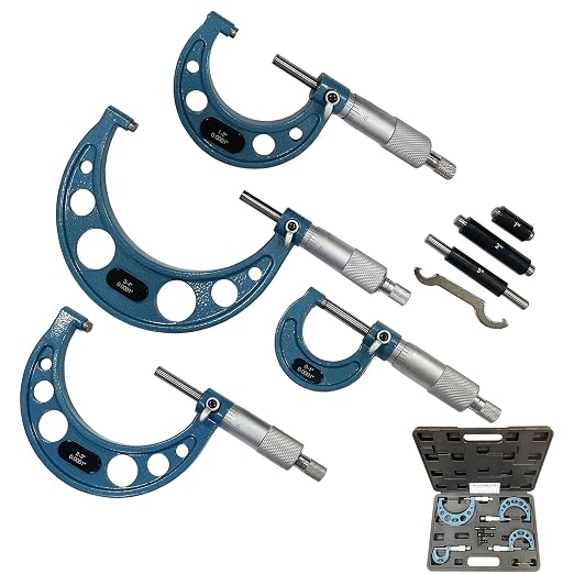 Outside Micrometer Set, MFQNENLK 0-4" Precision Machinist Tools 0.0001in Accuracy, Micrometer Measuring Tool Set, Alloy Precision Micrometer with Fitted Case (4Pcs Set)