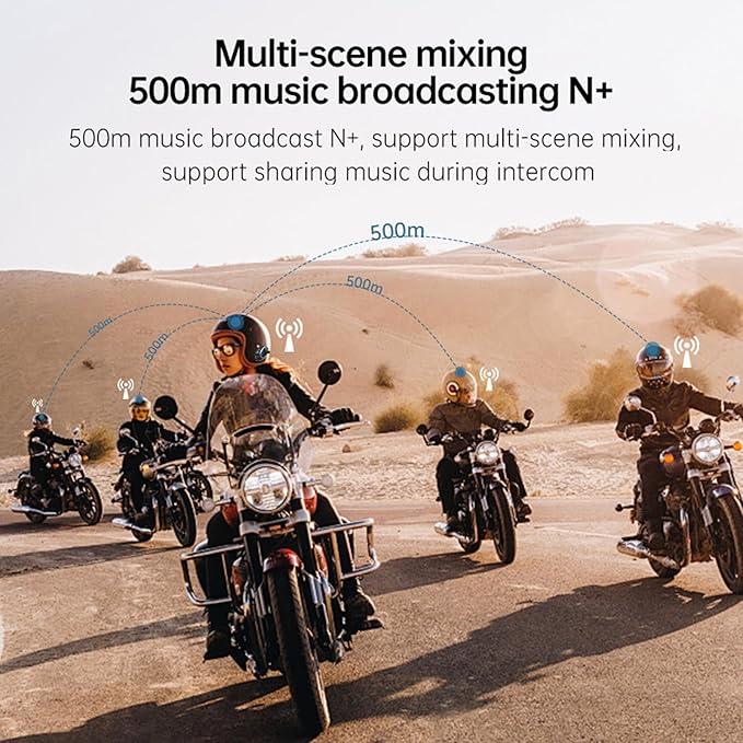 2 Way Intercom Helmet Headset with Camera - IP67 Wireless Motorcycle Voice Talk Headset 1080P Helmet Dash Cam Communication Walkie-Talkie, 1600FT Intercom, 1500mAh Battery, Music Sharing