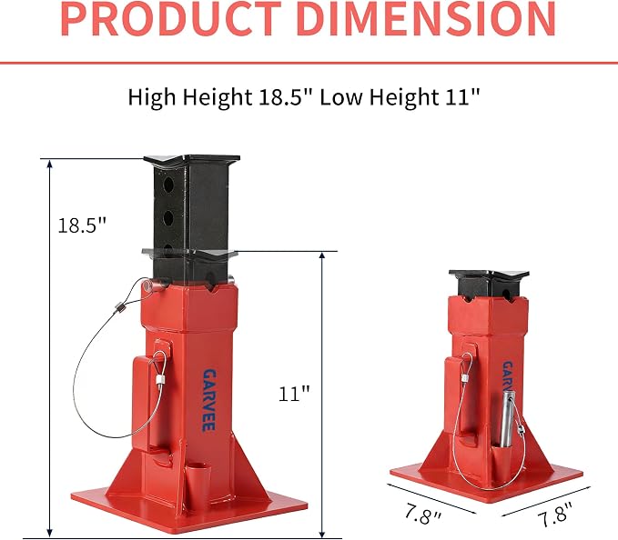 Garvee Heavy-Duty 12 Ton Jack Stands, 2 Pack Pin Type Supports with Quick-Lock for Trucks, RVs & Trailers, 11-18.5 Inch Adjustable Height, Professional Automotive Garage Equipment, Red