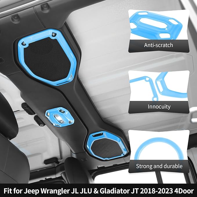 21PCS Light Blue Interior Trim Kits Fit for 2018-2023 Jeep Wrangler JL JLU & Gladiator JT 4Door Interior Decor Accessories Dashboard AC Headlight Switch Roof Speaker Inner Door Bowl Steering Button