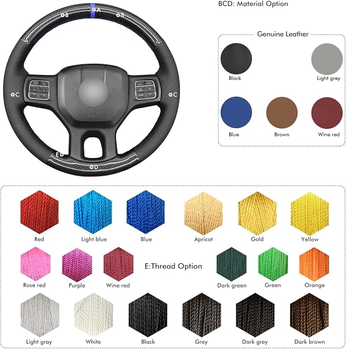 MEWANT DIY Black Shiny PU Carbon Fiber Genuine Leather Steering Wheel Wrap for Dodge RAM 1500 1500 Classic 2500 3500