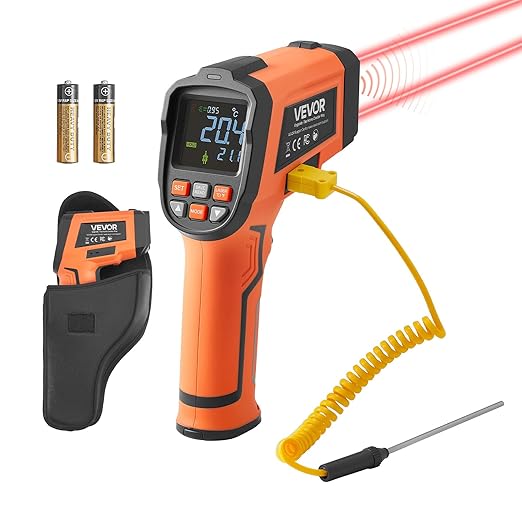 VEVOR Infrared Thermometer, -22℉ to 2192℉ Dual-Mode IR Thermometer Gun with K-Type Thermocouple, Dual Laser Heat Temperature Gun Non-Contact for Cooking Griddle Engine Industrial Use (Not for Human)