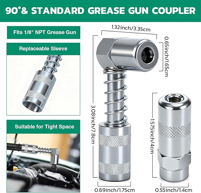OURU Grease Fittings Assortment Kit with DlY Tool Storage Box Organizer, 610PCS SAE & Metric Grease Zerk (Straight/45°/90°) with Standard & 90° Couplers, Dust Caps & 7-11mm Wrench Set for Grease Gun