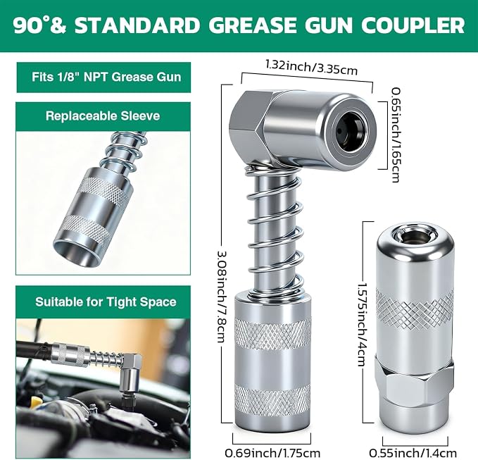 OURU Grease Fittings Assortment Kit with DIY Tool Storage Box Organizer, 300PCS SAE & Metric Grease Zerk (Straight/45°/90°) with Standard & 90° Couplers, Dust Caps & 7-11mm Wrench Set for Grease Gun