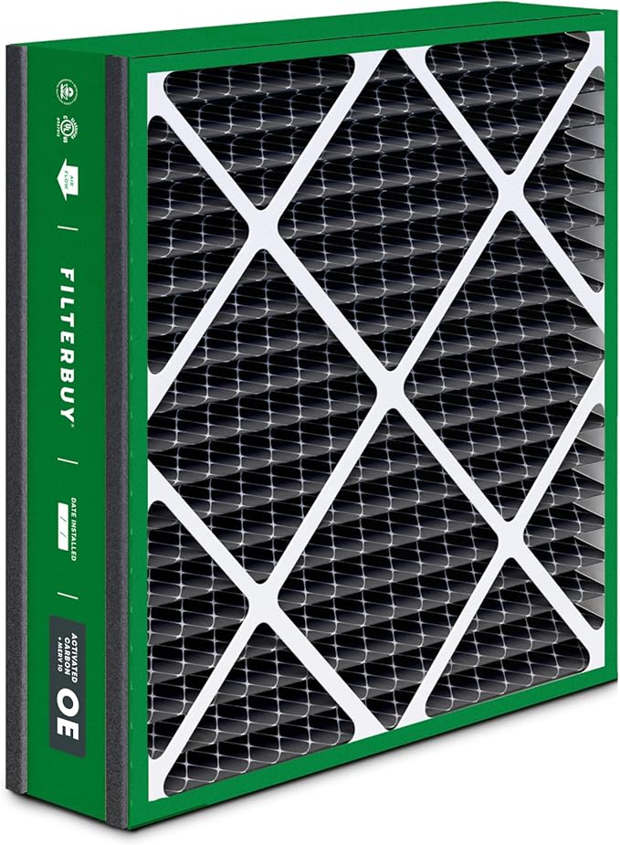 Filterbuy 20x20x5 Air Filter MERV 10 Odor & Allergy Defense with Activated Carbon (4-Pack), Pleated HVAC AC Furnace Filters for Trion Air Bear 255649-103 & More (Actual Size: 19.63 x 20.63 x 4.88)