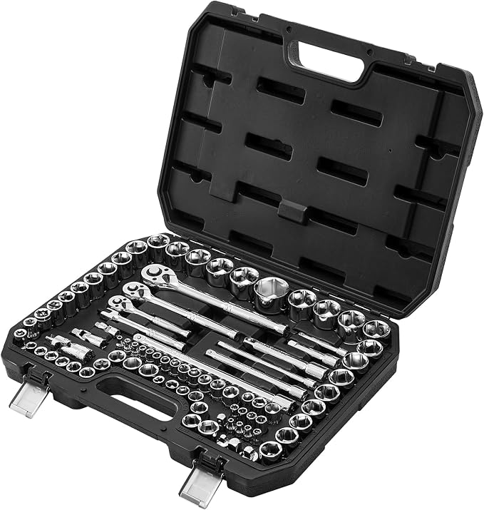 VEVOR Socket Set, 86 Pieces, 3/8 & 1/4 & 1/2 inch Drive Socket and Ratchet Set, SAE and Metric, Mechanic Tool Kit with Ratchet Wrench, Accessories and Storage Case, CR-V Alloy Steel, for Auto Repair