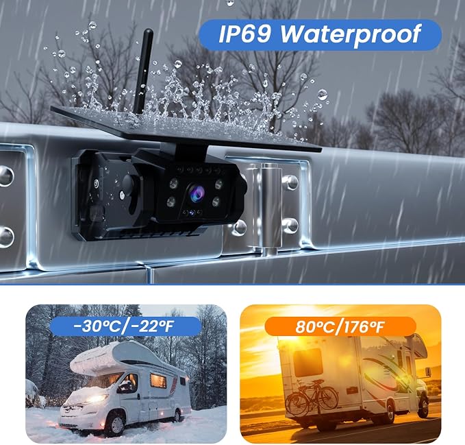 Magnetic Solar Wireless Backup Camera for Truck, 5 Inch No-Drill Installation RV Backup Camera, 1080P Rear View Camera 150° Wide Angle, 24hrs Battery Life, 2.4GHz Signal, Night Vision, RVs, Trailers