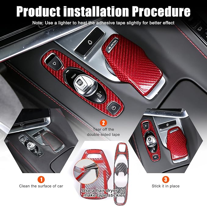 Set of 2 Genuine Carbon Fiber Gear Shift Panel Cover Trim for Corvette C8 2020-2025 Gear Shift Knob Head Protection&Console Gear Shift Button Panel P D Auto M Button Frame Accessories (Red)