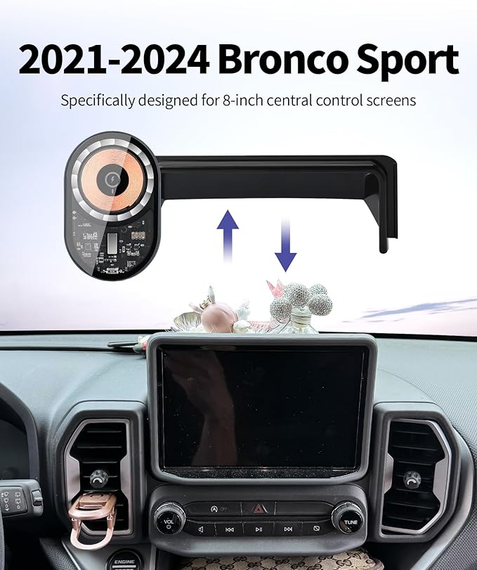 Wireless Charging Car Phone Holder for Ford Bronco Sport 2021-2024, 8" Screen Fixed Clip, 360° Rotation Car Phone Mount Compatible with MagSafe