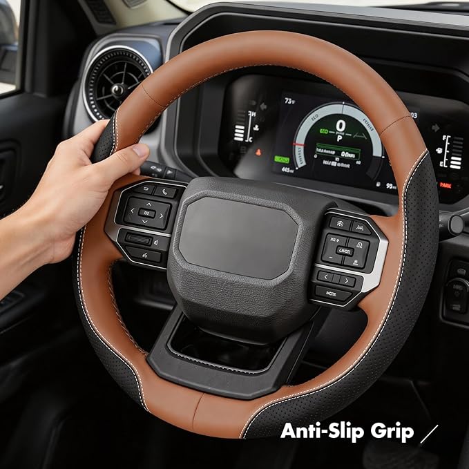 MEWANT Hand Stitch Steering Wheel Cover for Toyota Land Cruiser 2024-2026, Custom Fit DIY Wrap Interior Accessories