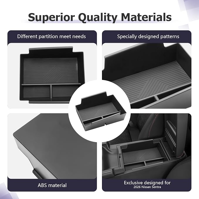 LUWU 2026 Sentra Center Console Organizer Compatible with 2026 Sentra Accessories Armrest Console Organizer Armrest Insert Tray Sentra S/SV/SR/SL 2026 Accessories Black ABS Material