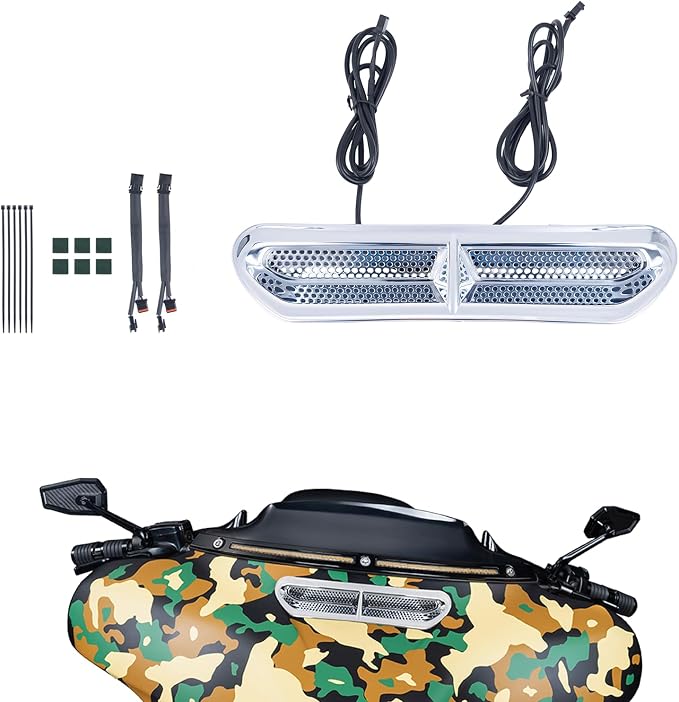 Plug & Play Vent Insert Turn Signal Light LED White Running Light And Amber Turn Signal, Compatible With Harley Touring Street Glide Ultra Limited 2014-2023, ABS Plastic (Chrome)