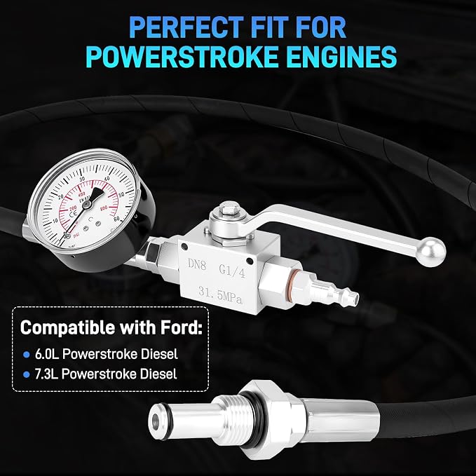 IPR Air Test Tool Compatible with Ford Powerstroke 6.0L 7.3L Diesel Engines, Heavy-Duty High Pressure Oil System Leak Tester, Diagnostic Tool for HPOP & IPR Valve Leak Troubleshooting