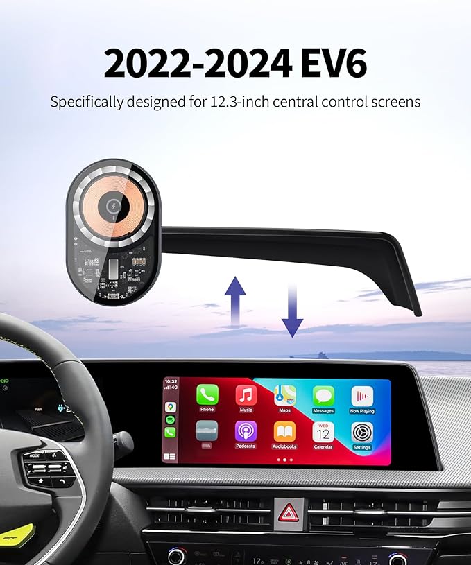 Wireless Charging car Phone Holder for Kia EV6 2022-2024 Accessories 12.3 inch Screen Fixed Clip,360° Rotation car Phone Mount Compatible with MagSafe