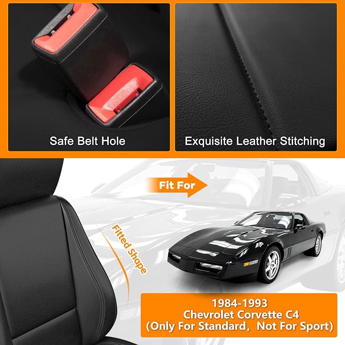 Front Seat Covers Compatible with 1984-1993 Chevy Corvette C4, Heavy Duty Leather Fabric Seat Protector