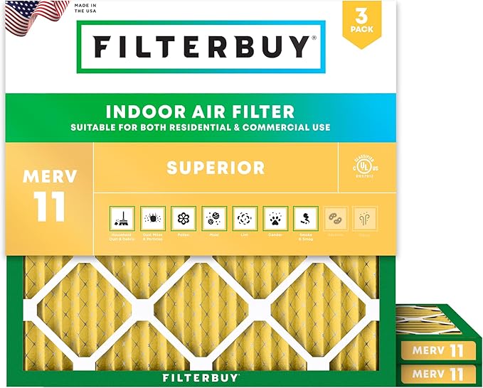 Filterbuy 16x16x1 Air Filter MERV 11 Superior Pet & Allergy Defense (3-Pack), Electrostatic Pleated HVAC AC Furnace Filters Replacement (Actual Size: 15.75 x 15.75 x 0.75)