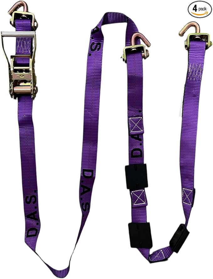 D.A.S. Car Hauler Straps - 2 inches x 11 feet, Set of 4 Wheel Tie Down Straps for Car, Truck, and UTV Transport, Secure Car Tie Dow, Three Cleat Design | Purple Color