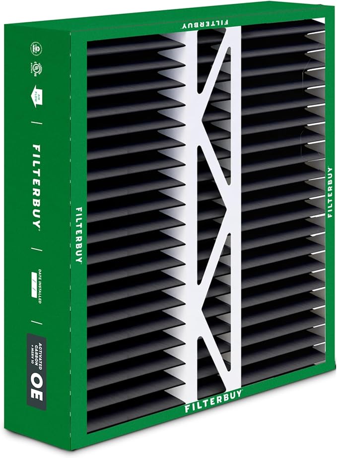 Filterbuy 20x20x5 Air Filter MERV 10 Odor & Allergy Defense with Activated Carbon (4-Pack), Pleated HVAC AC Furnace Filters for Honeywell, Lennox X0585, and More (Actual Size: 19.63 x 19.88 x 4.38)