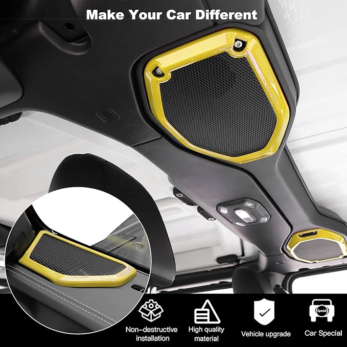 RT-TCZ A Pillar Speaker Trim Cover & Roof Speaker Audio Trim Cover Ring Kit Decoration Interior Accessories for Jeep Wrangler JL JLU & Gladiator JT 2018-2022,Yellow