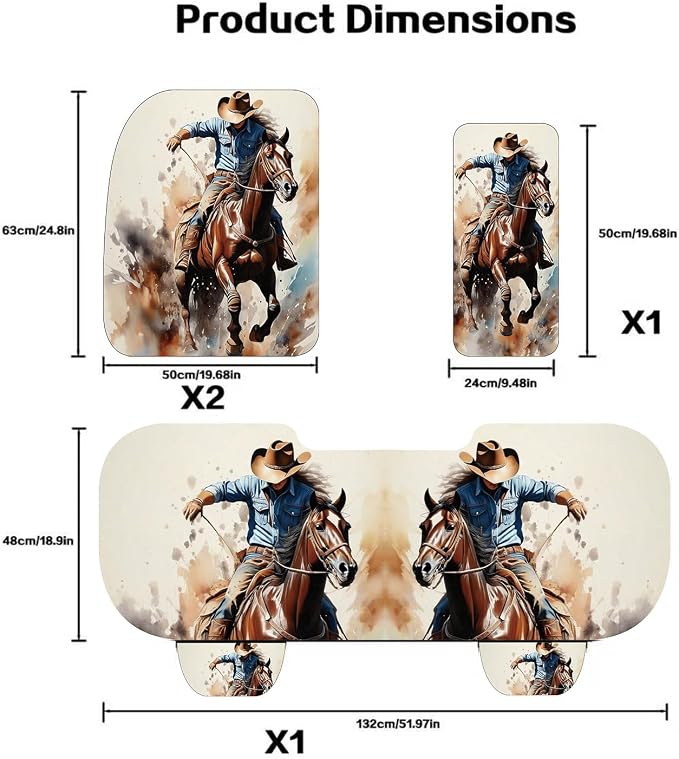 Luxury Boho Car Seat Covers Set,5-Seat Full Set with Headrest,Cowhide cowboy Ranch Western Vintage Bohemian Pattern Honeycomb Knit Fabric,Breathable&All-Season Universal Automotive Seat Protectors
