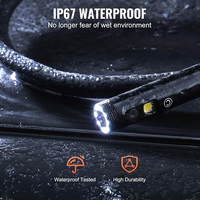 VEVOR Endoscope Camera with Light, Triple Lens Industrial Borescope, 5" Screen 1080P Inspection Camera, 8 + 2 Lights, IP67 Waterproof Snake Cameras for Automotive, Plumbing (16.4FT Cable, 32GB Card)