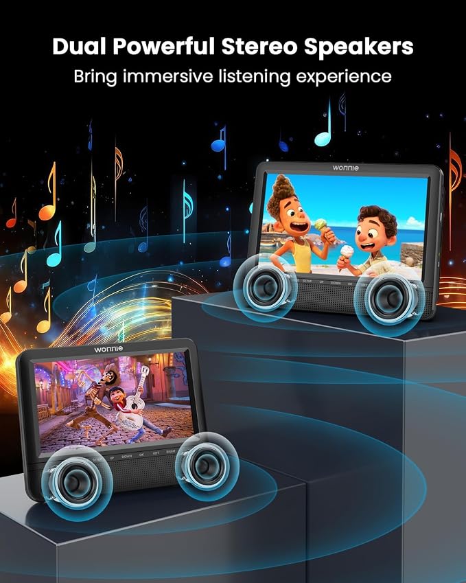 WONNIE 7.5'' Car DVD Player Dual Screen, Headrest DVD Player Play the Same or Two Different Movies with Headrest Straps, Support Last Memory, AV Out/in, USB/SD, All Regions