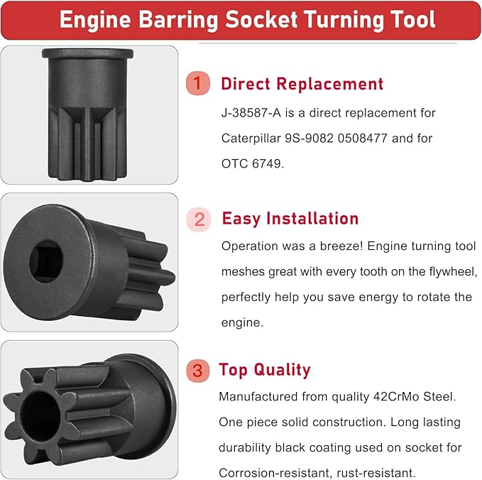9U-7227 Injector Height Adjustment Gauge Tool & J-38587-A Engine Barring Socket Engine Turning Tool For CAT Caterpillar 3406E, C15, C16 (Set of 2)