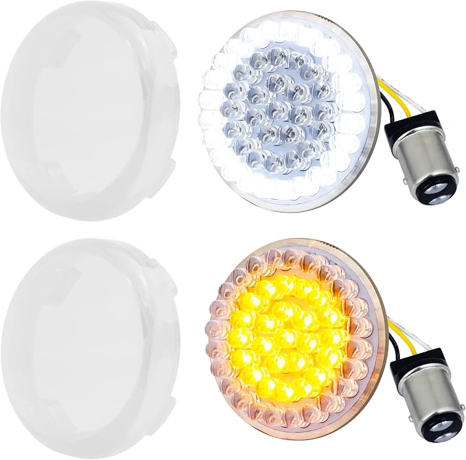 Eagle Lights 8748TS-C 2" Front LED Turn Signals with White Halo Running Lights for Harley Davidson Motorcycles - Generation I / 1157 Base/Add Clear Lenses