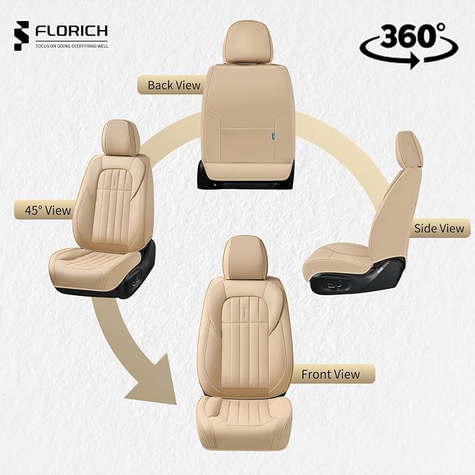 FLORICH Seat Cover, Car Seat Covers Front Set, Waterproof Leather Car Seat Protector, Front Seat Covers for Cars, Automotive Seat Covers Protector 2 Pack Fit for Most Cars Trucks SUV - Beige