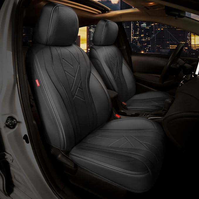 Touring Series Leatherette Front Row Set Seat Covers Universal for Cars Trucks SUV, Black, CA-SC-Touring-F-BK