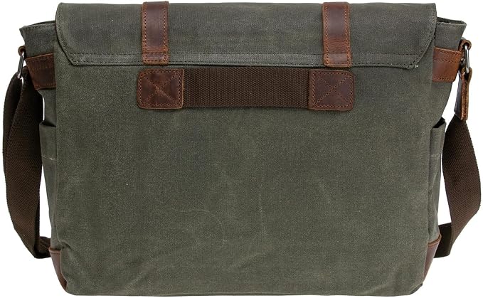 Vintage Genuine Leather Waxed Canvas Briefcase Large Satchel Shoulder Bag Rugged Computer 15.6" Laptop Bag