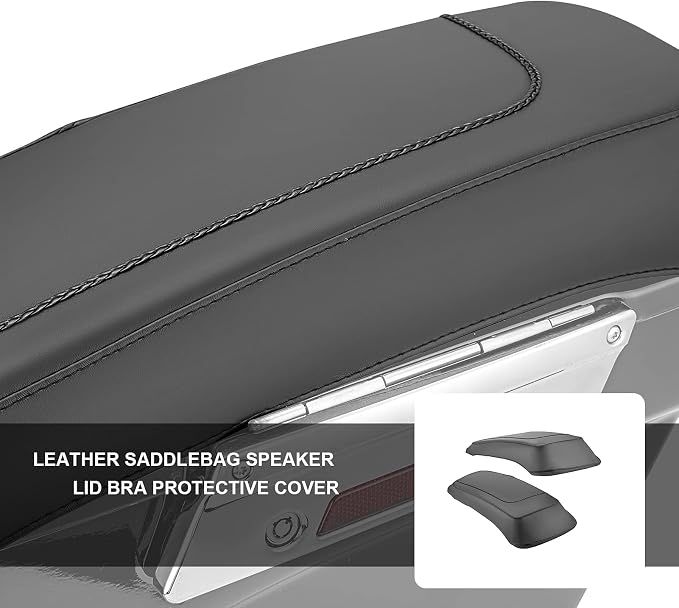 Mofun PU Leather Saddlebag Speaker Lid Bra Protective Cover Compatible with Harley Touring Road King Electra Road Street Glide 1993-2013
