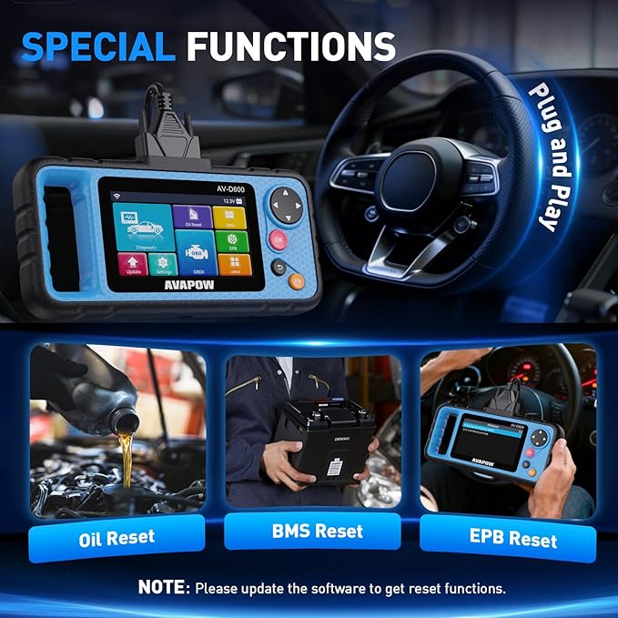 AVAPOW AV-D600 OBD2 Scanner – 4 Systems Diagnostic for Engine/Transmission/SRS/ABS, with Oil/EPB/Battery Reset, Auto VIN Car Code Reader, Lifetime WiFi Updates, Works with 7000+ Vehicles