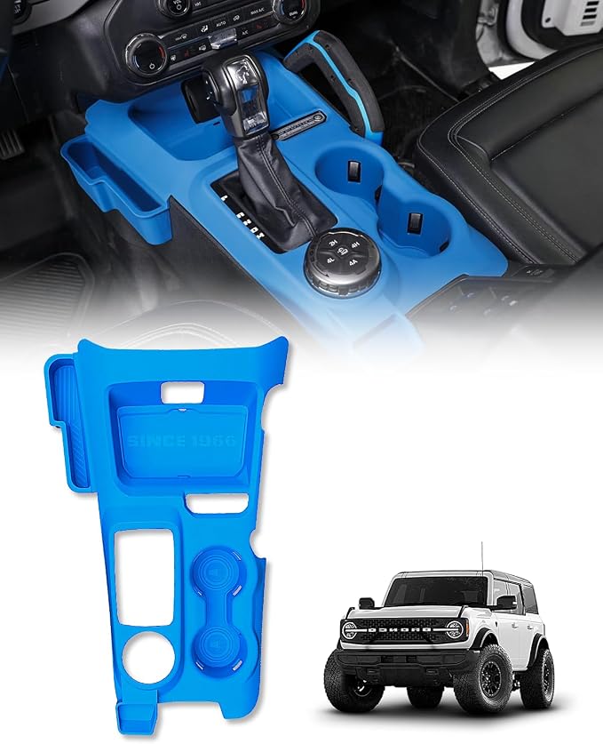 Central Control Storage Box Silicone Non-Slip Mat fit for Ford Bronco 2021-2024 Automatic Transmission 2/4 Door Water Cup Mat Central Protective Scratch Pad Interior Modification Accessories-Blue