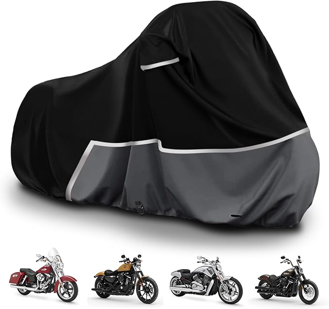 Waterproof Motorcycle Cover Replace for Harley Davidson Cruiser Models, 420D Oxford Cloth Softail, Dyna, Iron 883, Fat Boy 114, Forty-Eight, Low Rider, Sport Glide Cover for Snow Rain Protection