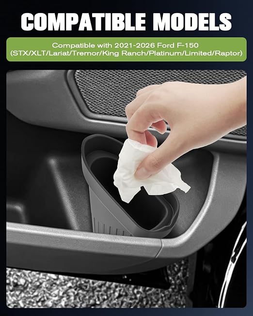 Silicone Car Trash Bin for Door 2026 F150 XLT Car Door Trashcan Trash Holder for2021-2026 F150 Raptor Accessories (STX/XLT/Lariat/Tremor/King Ranch/Platinum/Limited) Driver Passenger Door Bin Flexible