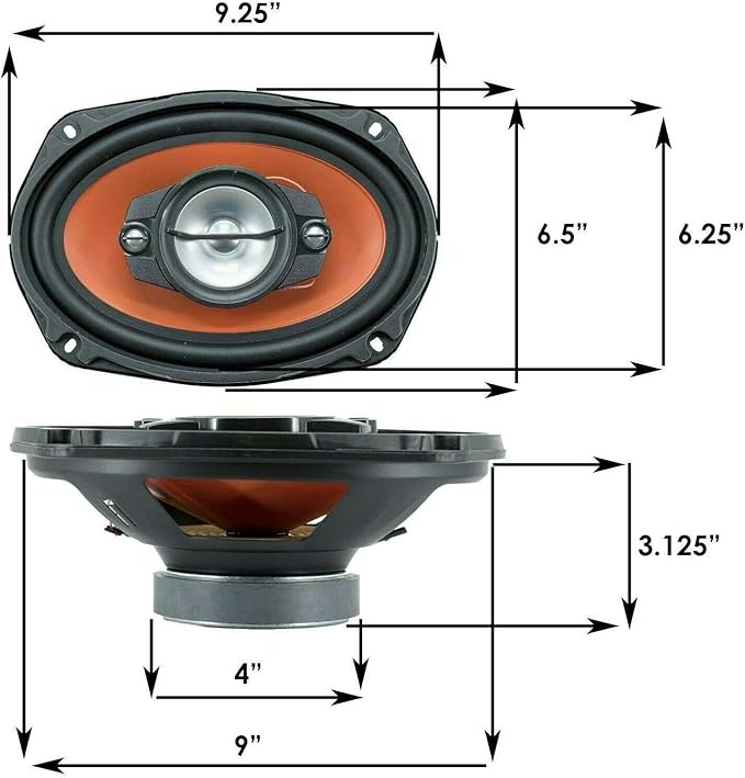 2X Audiobank AB-790 6x9 -Inches 1000 Watts Peak Power for Pair and 300 Watt RMS Power 4-Way Car Audio Stereo Coaxial Speakers with 4 Ohm Ohm Impedance / 93dB/1w/1m