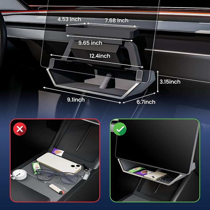 Upgrade for Model Y Juniper & Model Y L Under Screen Storage Organizer 2025-2026, Model 3 Highland Center Console Organizer 2024-2026 Model Y Accessories with Behind Screen Tray,Black