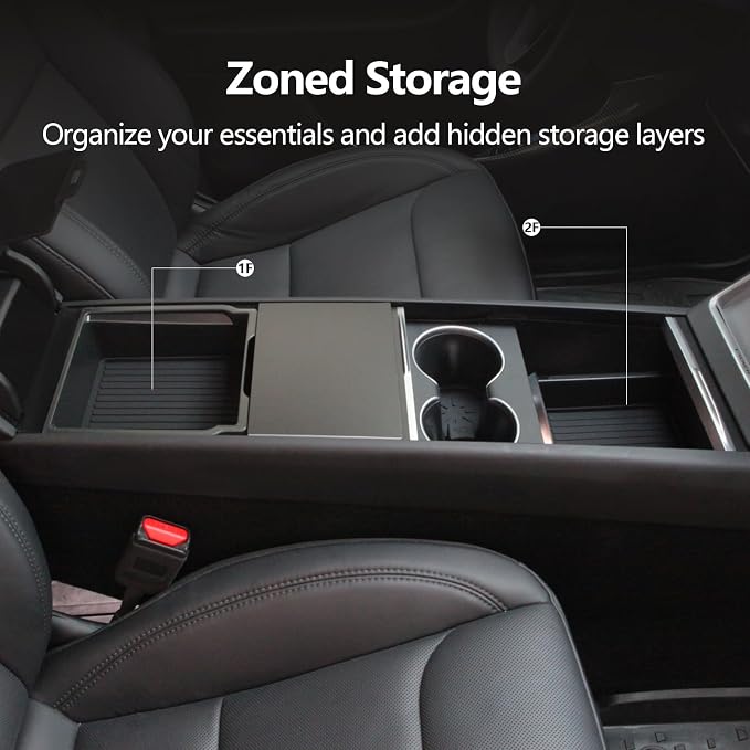 4PCS Center Console Organizer Tray for 2026 Tesla Model Y Juniper Accessories, 2025 Model 3 Highland Armrest Hidden Storage Box, Silicon Cup Holder Pad