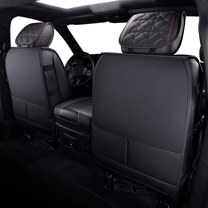 YIERTAI for Dodge RAM Seat Covers fit 2009-2025 2026 1500HD 2010-2023 2024 2025 2026 2500/3500HD Crew Double Quad Rebel Cab Laramie Big Long Horn Rebel Tradesman Leather(5 PCS Full Set/Black-Red)