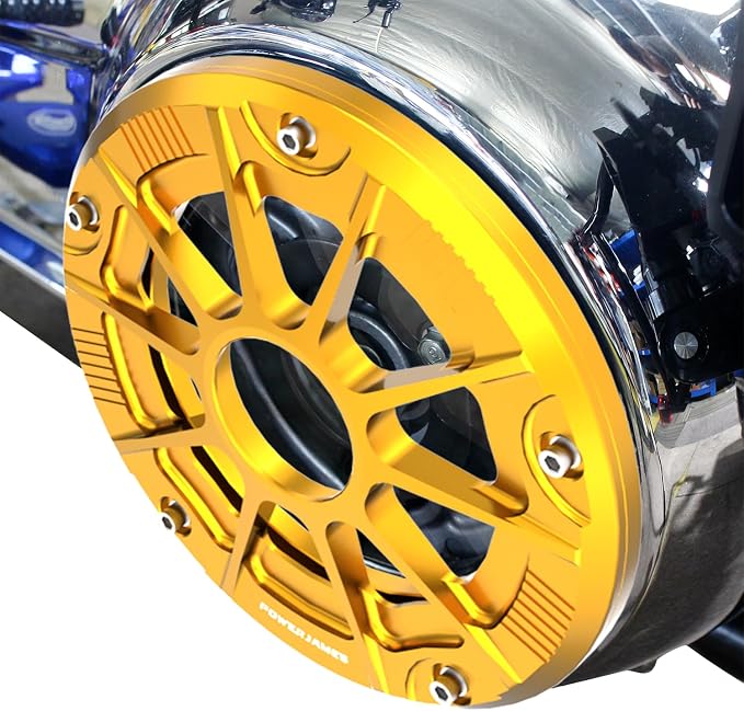 POWER JAMES Gold 7.7" Visible Hollow-Out Primary Derby Clutch Cover with Tranparent Acrylic PC Glass Compatible with 2016-2024 Touring and Trike Models FLHXSE, FLHR, FLTRSE (Gold)