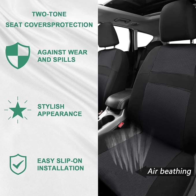 Car Seat Cover Full Set for Women with Waterproof Floor Mats,3D Air Mesh Car Seat Cover with 5mm Composite Sponge Inside,Universal Fluffy Steering Wheel Cover, Accessories Full(Black)