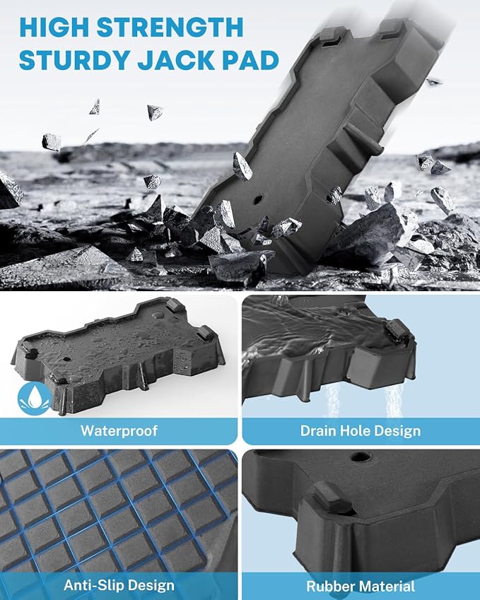 Kohree 4 Pack RV Stabilizer Jack Pads, Sturdy RV Leveling Scissor Jack Block, Stabilizer Pad Solid Rubber Protection Foot for 8.75"-9.5" Length RV Stabilizer Jack, Black