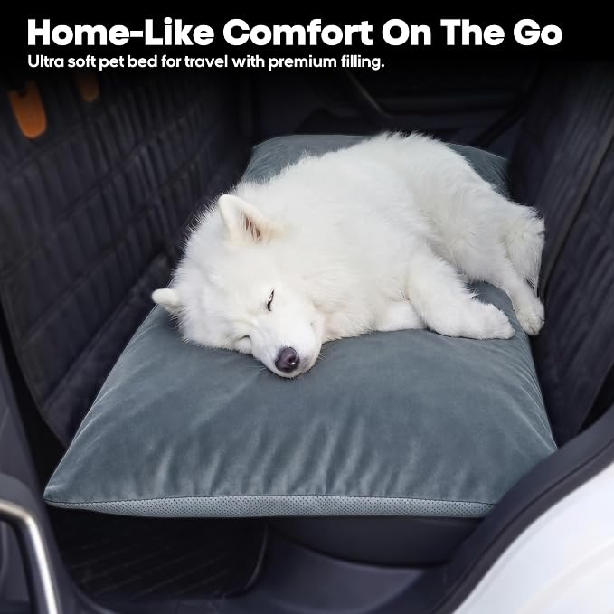 Loiion Dog Car Bed with Removable Washable Cover, 48x24.5in | Non Slip Travel Dog Bed, Waterproof Dog Bed Car Seat Fits SUVs Sedans Trucks, Machine Washable Cover With Zipper, 3in