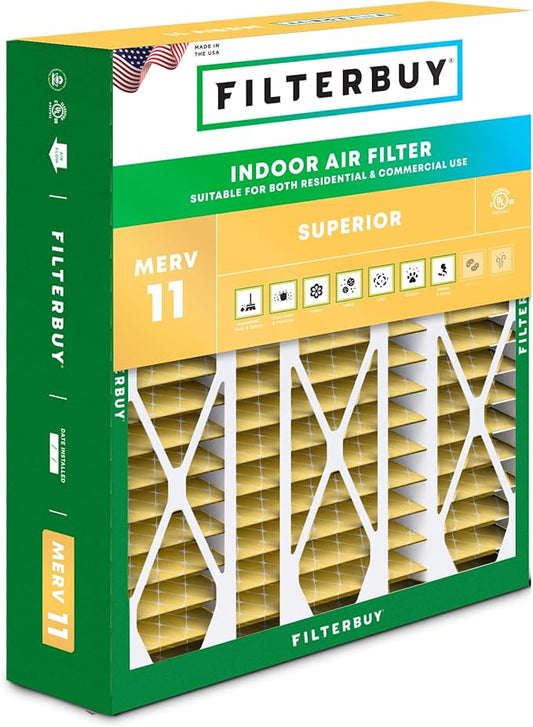 Filterbuy 20x25.25x3.5 Air Filter MERV 11 Superior Pet & Allergy Defense (1-Pack), Pleated HVAC AC Furnace Filters for AprilAire Space-Gard 102 & 2120 (Actual Size: 19.94 x 25.38 x 3.75)