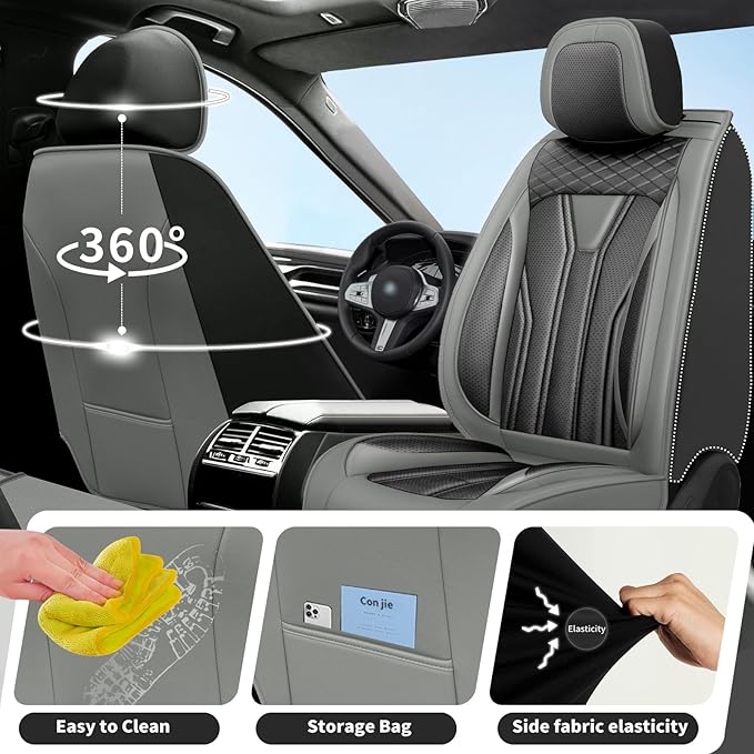 Fit Sorento Car Seat Covers Premium Leather(Front Seat Only)for KIA Sorento 2007-2026. Waterproof， Breathable, Scratch-Resistant & All-Weather Seat Cushion Protector (2 Front Seat, Gray&Black)