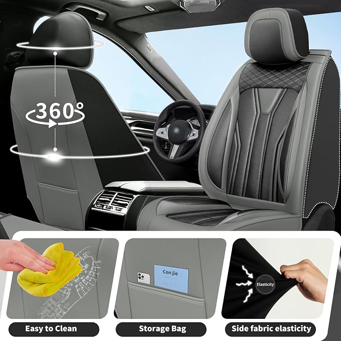 Fit Wrangler Car Seat Covers Premium Leather for Jeep Wrangler 2011-2025 2026. Waterproof， Anti-Slip, Scratch-Resistant & All-Weather Seat Cushion Protector (2 Front Seat, Gray&Black)