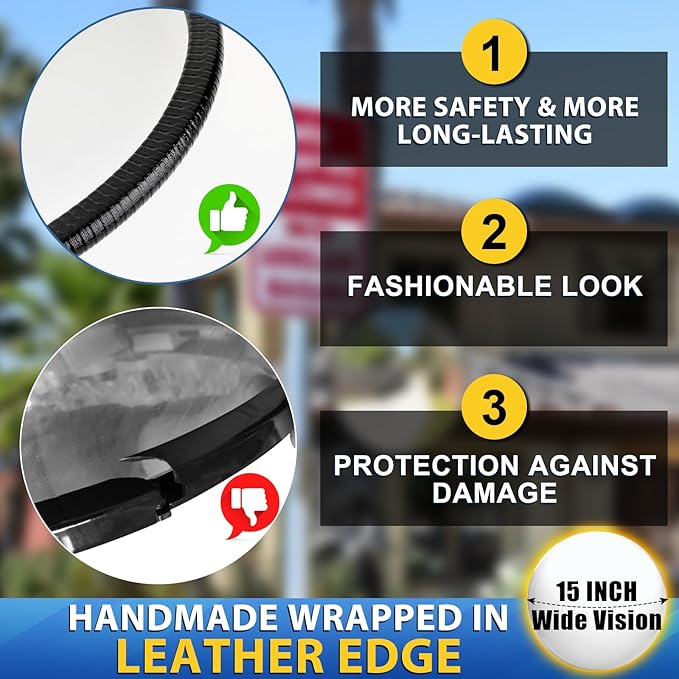 Angooni 15" HD Convex Traffic Mirror - Freely Adjustable Blind Spot Mirror, Heavy Acrylic Mirrors - Security Mirrors for Driveway, Garage Parking, Office